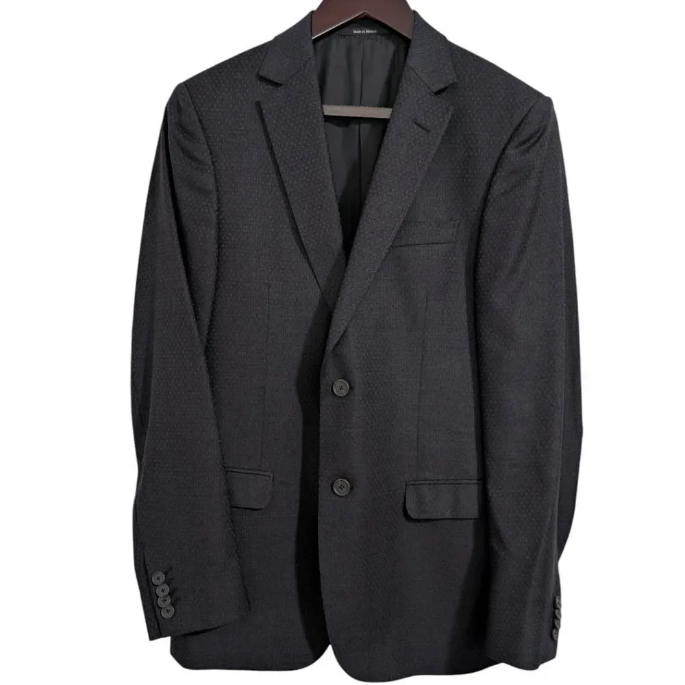 Z Zegna Mens Dark Navy/Black Micro-Pattern Wool Suit Jacket Blazer EU 46R Drop 8
